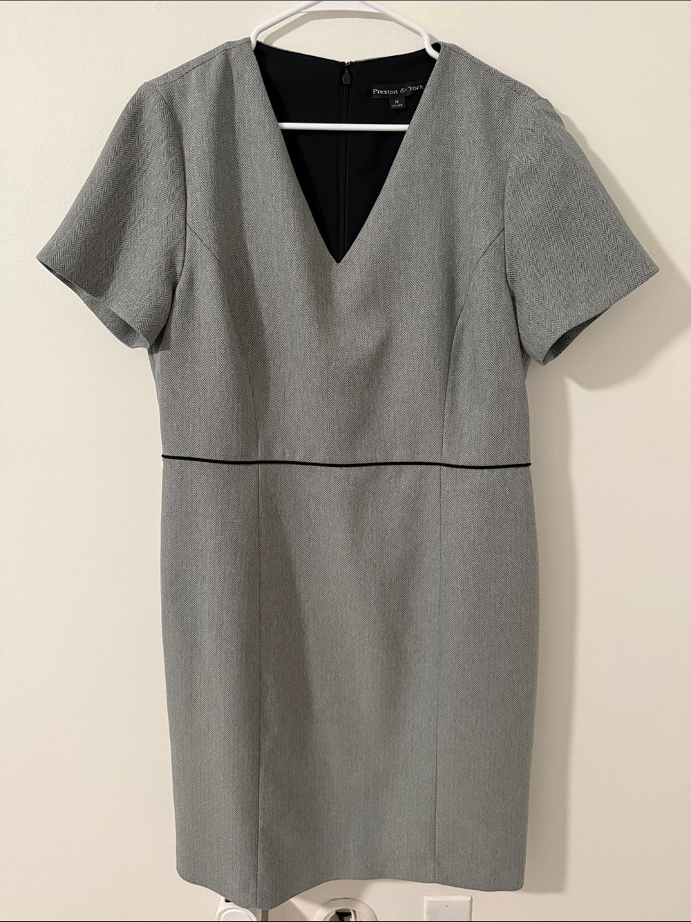 Preston & York Light Gray V-Neck Midi Sheath Dress